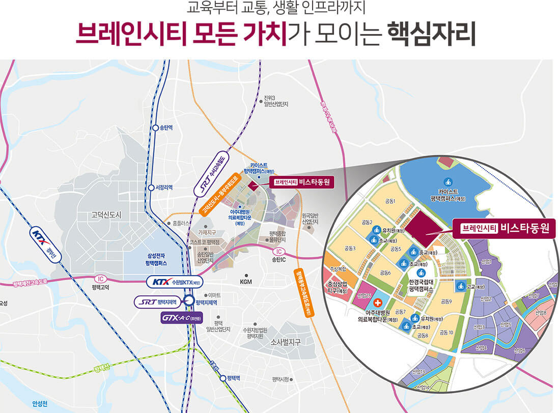 평택 브레인시티 비스타동원 입지환경 소개 및 상세 위치도